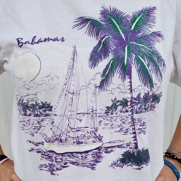Vintage 80's Bahamas Souvenir T-Shirt Pot Pourri Label Large - Picture 7 of 11